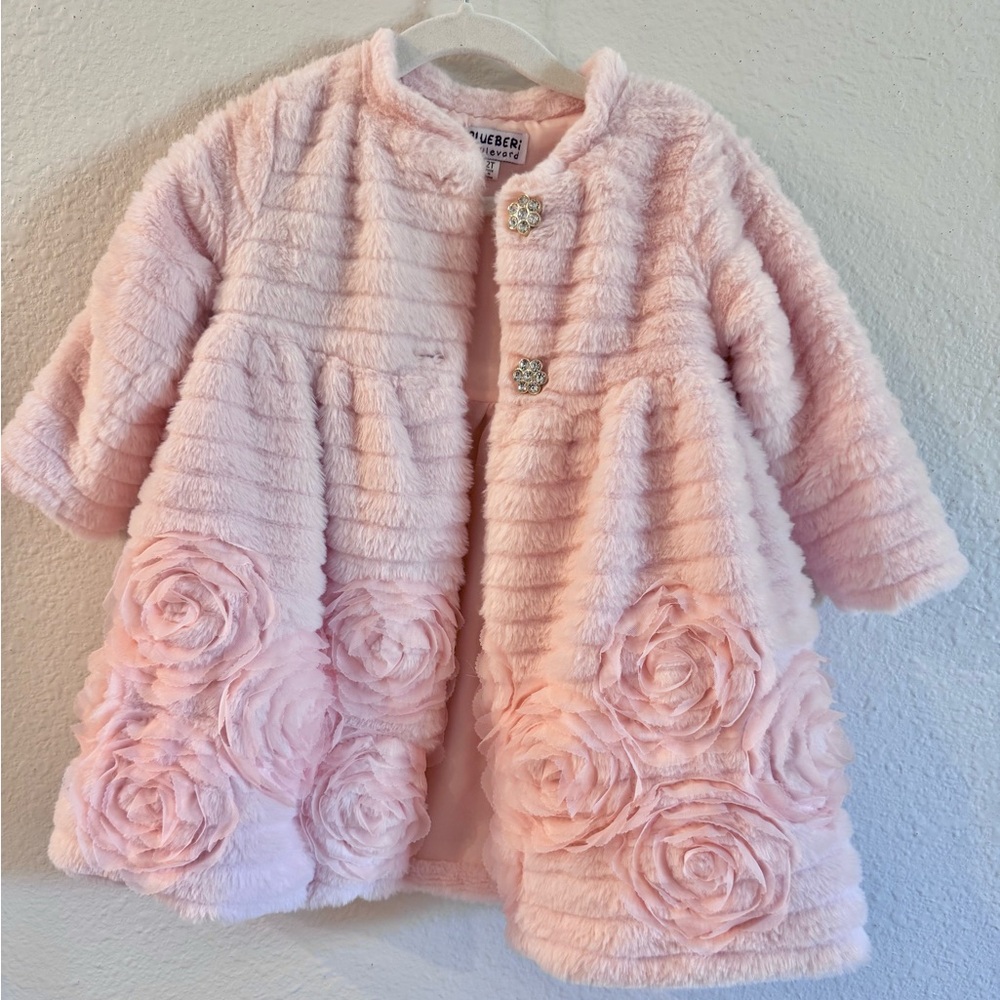 Blueberi Boulevard Light Pink Faux Fur Coat